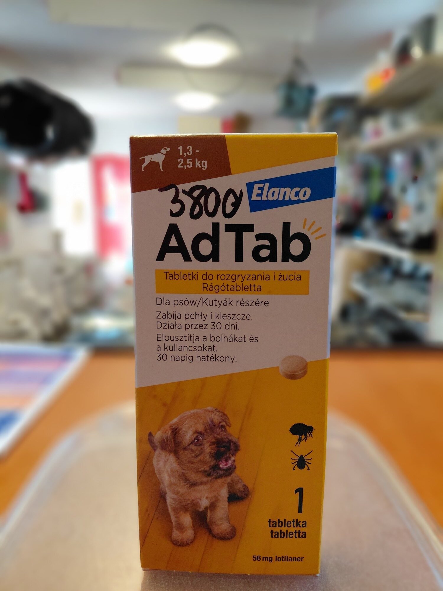 AdTab bolha- és kullancs elleni tabletta 1,3 - 2,5 kg testtömegű kutyáknak